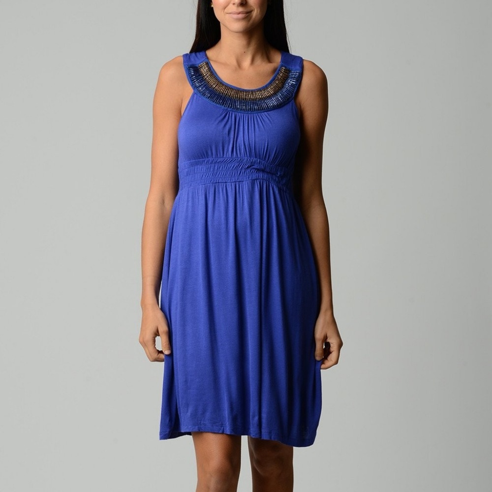 Women's Beaded Neckline Sleeveless Dress